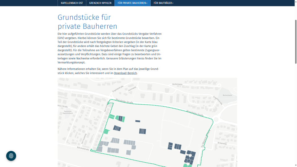 Baugrundstücke online vermarkten Kapellenbach Ost